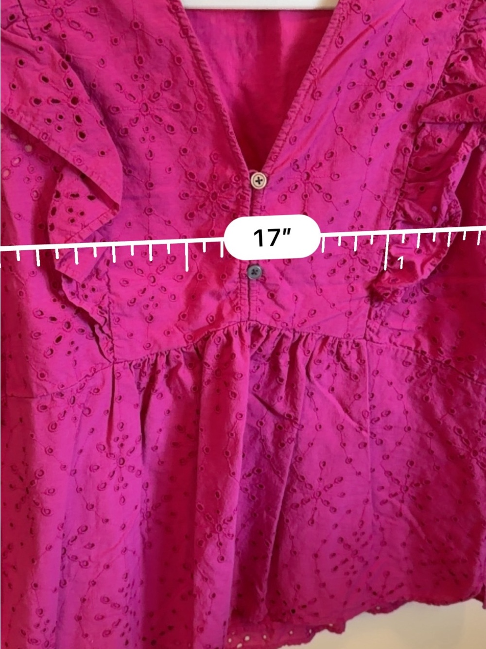 LOFT Magenta Eyelet Peplum Ruffle V-Neck Tank - Picture 3 of 5